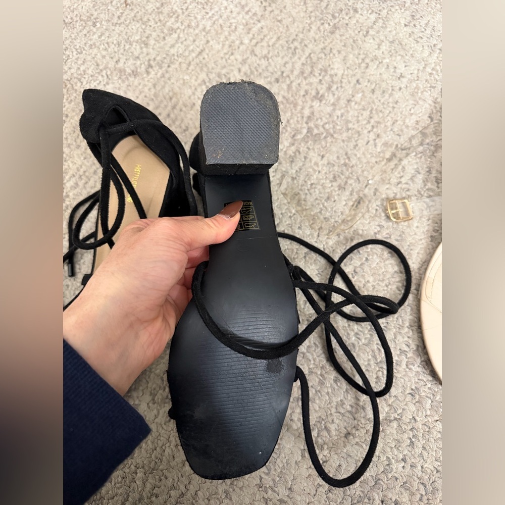 Pretty Little Thing Black Block Tie Up Heel Sz 8/41 fits like a 9 - Picture 5 of 9